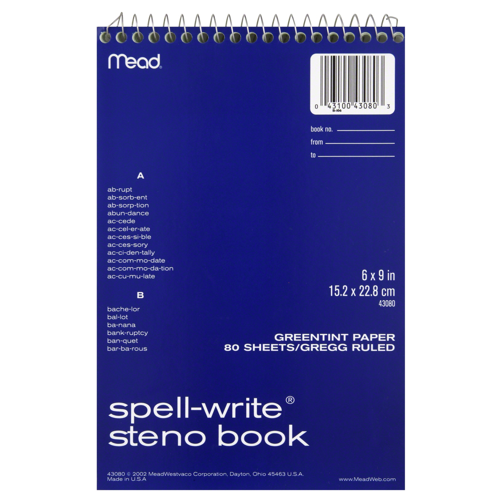 Mead 25521111 Notebook Steno 6 In. X 9 In.