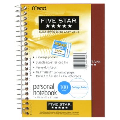 Mead 34652811b Personal Notebook, College Ruled, 100 Sheets, 1 notebook - Black