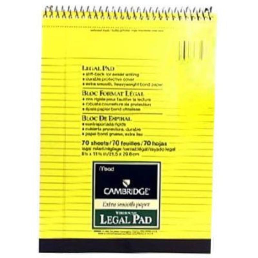 Cambridge MEA59880 Stiff Back Wire Bound Notebook, Legal Rule, 8 1/2 x 11, Canary Paper, 70 Sheets