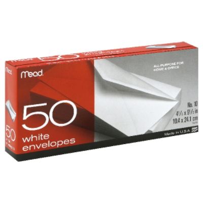 Mead 34623111 White Envelopes, No. 10, 50 envelopes