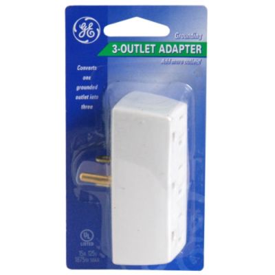 GE Appliances 61930911 Adapter, 3-Outlet, Grounding, White, 1 adapter
