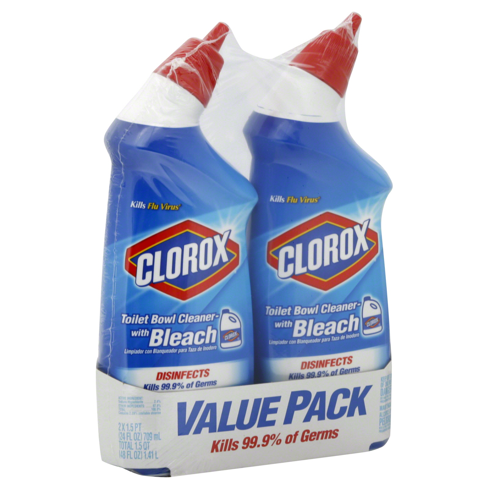 Clorox Toilet Bowl Cleaner, with Bleach, Value Pack, 2 - 24 fl oz (1.5 pt) 709 ml bottles [48 fl oz]