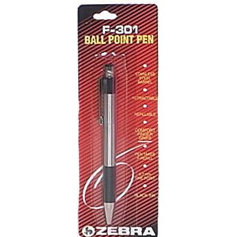 Zebra Ball Point Pen, Fine Point, Black Ink, F-301, 1 each