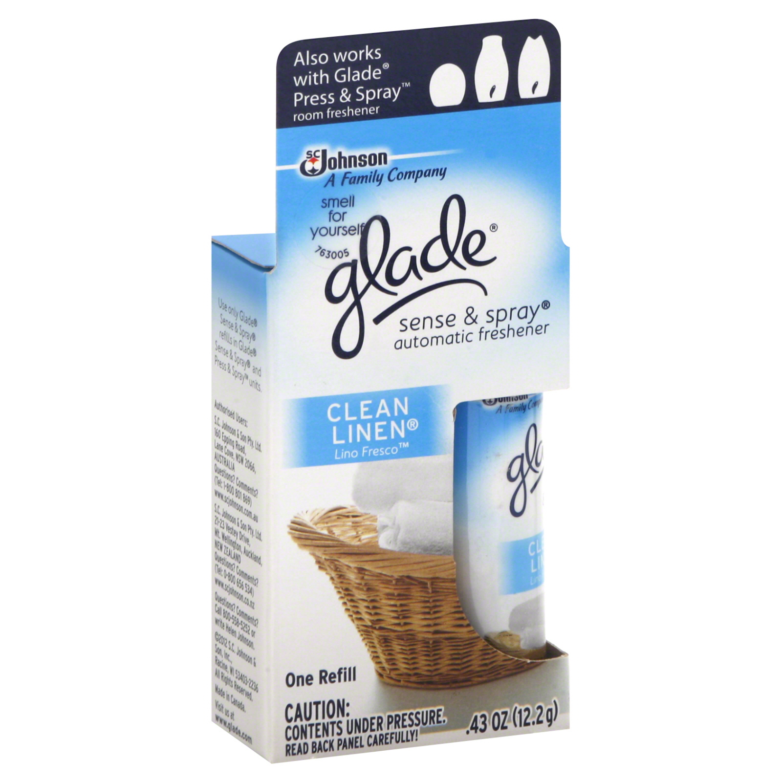Glade Sense & Spray Automatic Freshener Refill, Clean Linen, 0.43 oz (12.2 g)