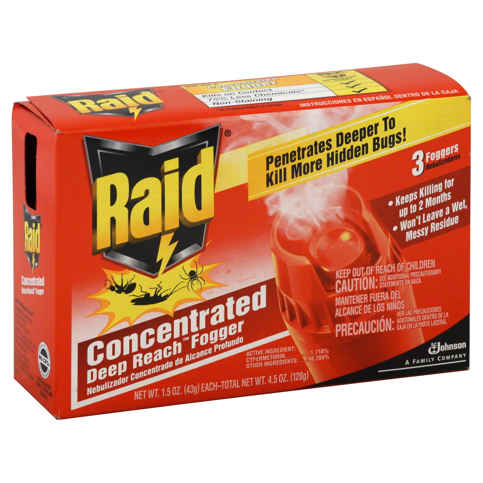 Raid Deep Reach Fogger, Concentrated, 3 1.5 oz (43 g) foggers [4.5 oz