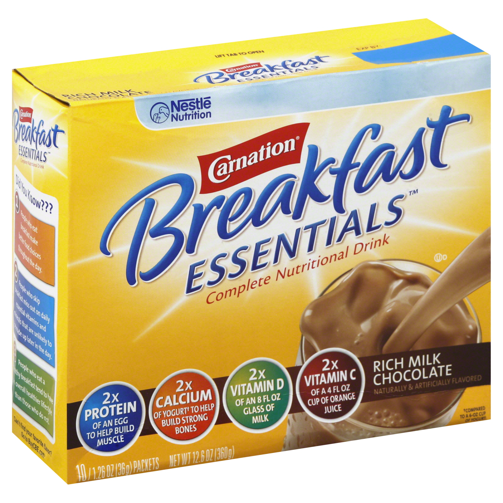 Carnation Instant Breakfast Essentials Complete Nutritional Drink, Rich Milk Chocolate, 10 - 1.26 oz (36 g) packets [12.6 oz (360 g)]