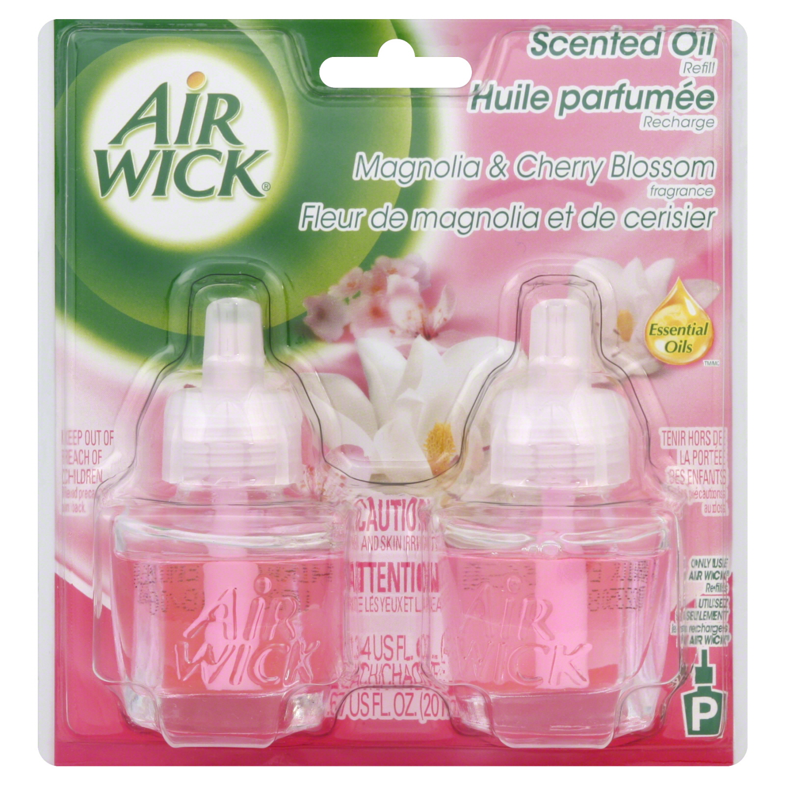 Airwick Scented Oil Refill, Essential Oils Magnolia & Cherry Blossom Fragrance, 2 - 0.67 fl oz (20 ml) refills [1.34 oz (40 ml)]