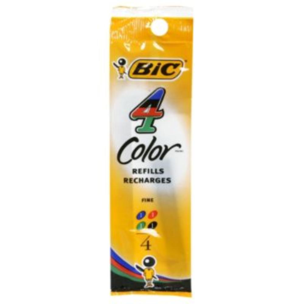 BIC BICFRM41 Refill for 4-Color Retractable Ballpoint, Fine, BLK, BE, GN, Red Ink, 4/Pack