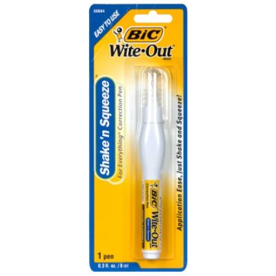 BIC Wite-Out Shake 'n Squeeze Correction Pen, 8ml, White (Pack Of 4) - 2 Packs