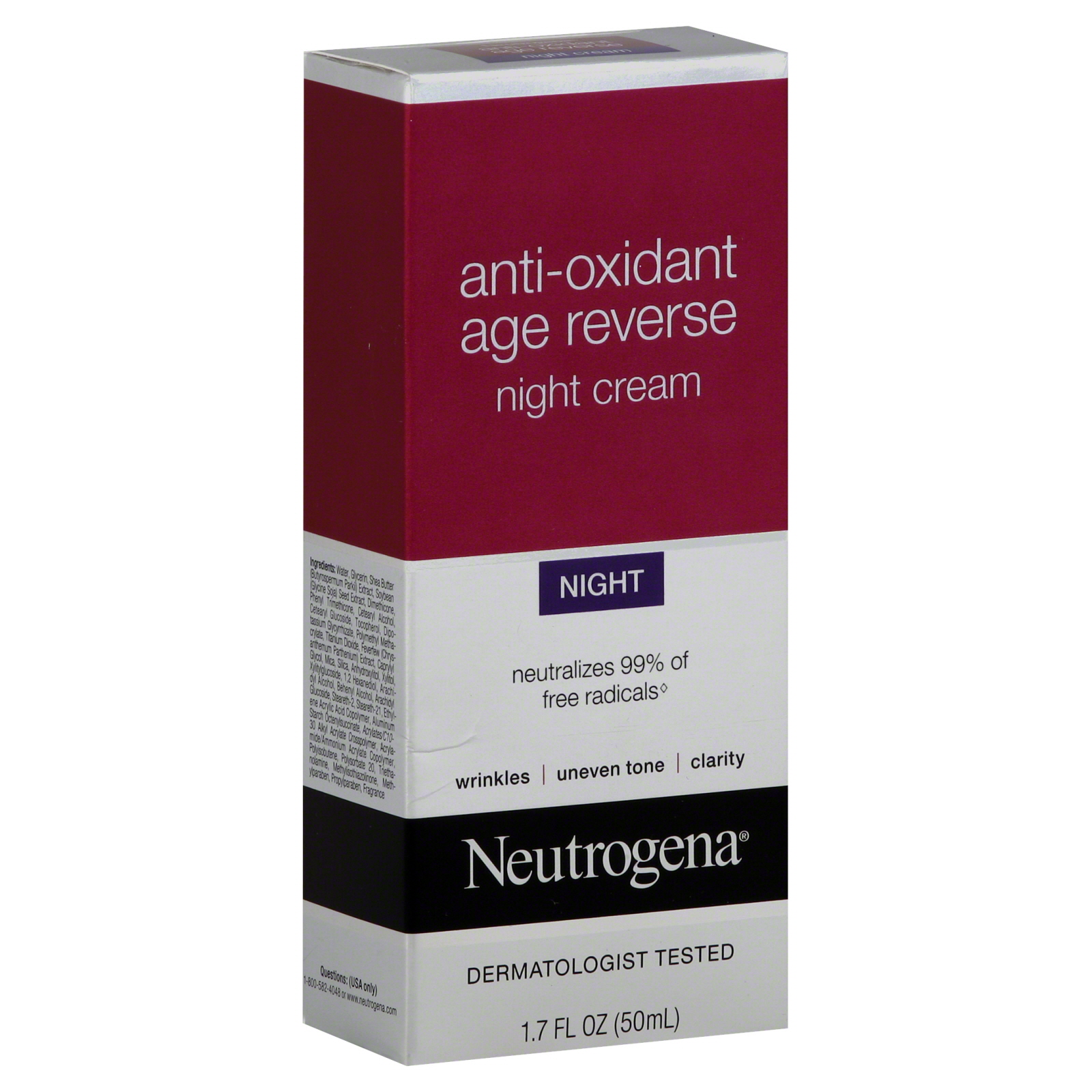 Neutrogena Night Cream, Anti-Oxidant Age Reverse, 1.7 fl oz (50 ml)
