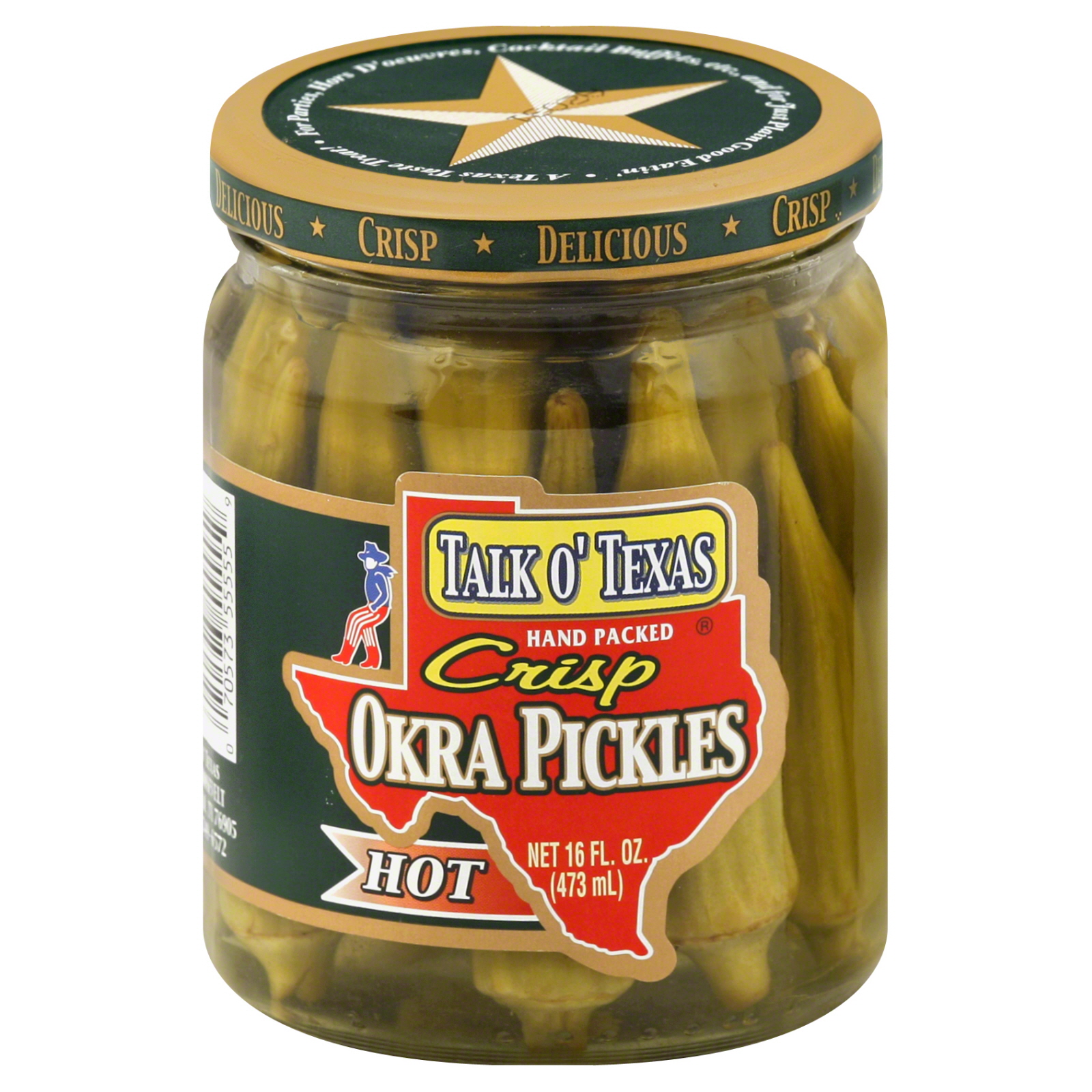 Talk O' Texas Crisp Okra Pickles, Hot, 16 fl oz (473 ml)