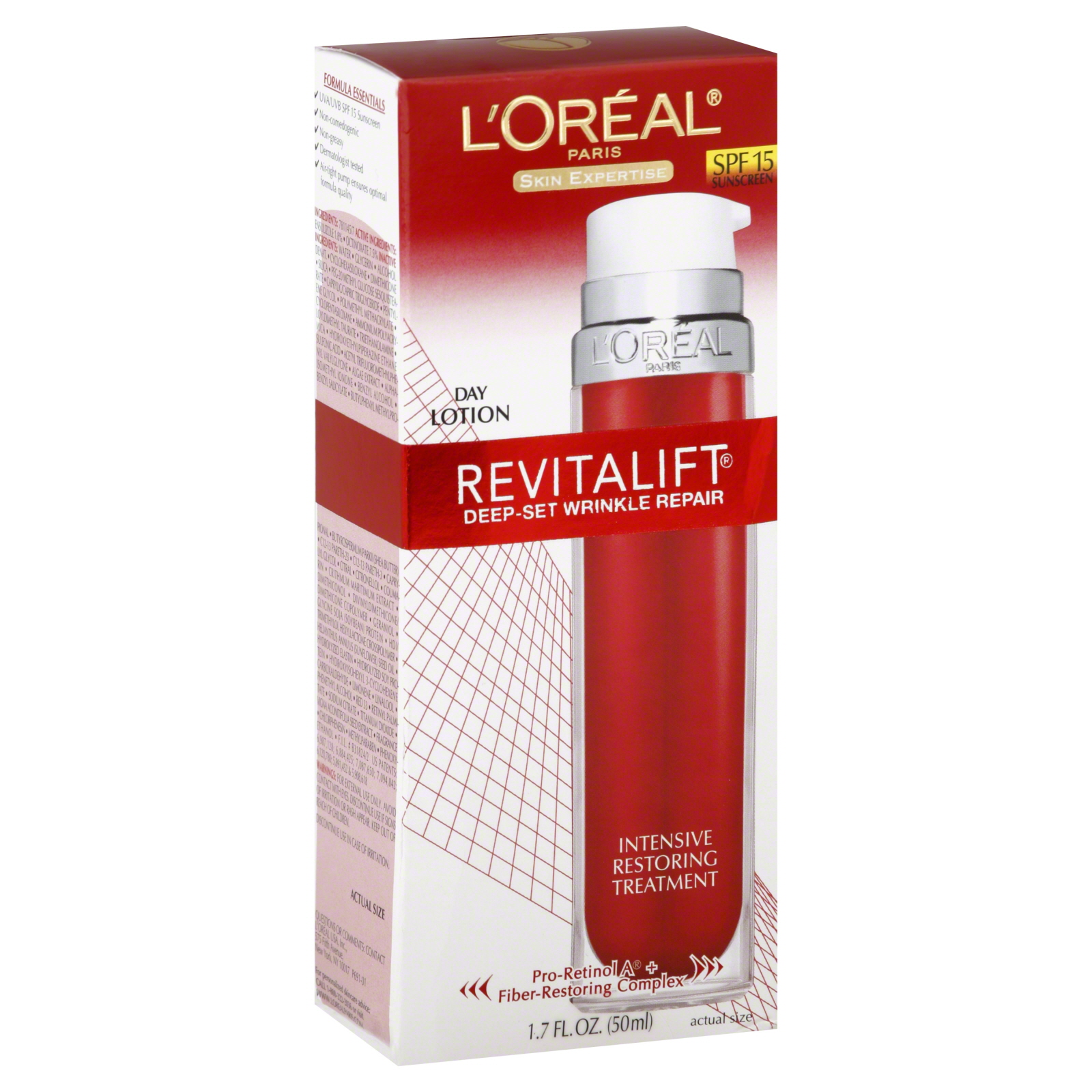 L'Oreal Skin Expertise RevitaLift Day Lotion, SPF 15 Sunscreen, Deep-Set Wrinkle Repair, 1.7 fl oz (50 ml)