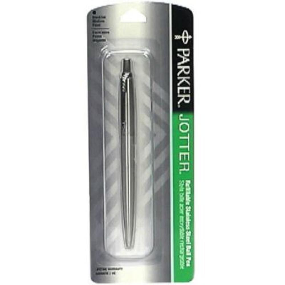 Parker Jotter Stainless Steel Ball Pen, Medium Point, Black Ink, 1 pen