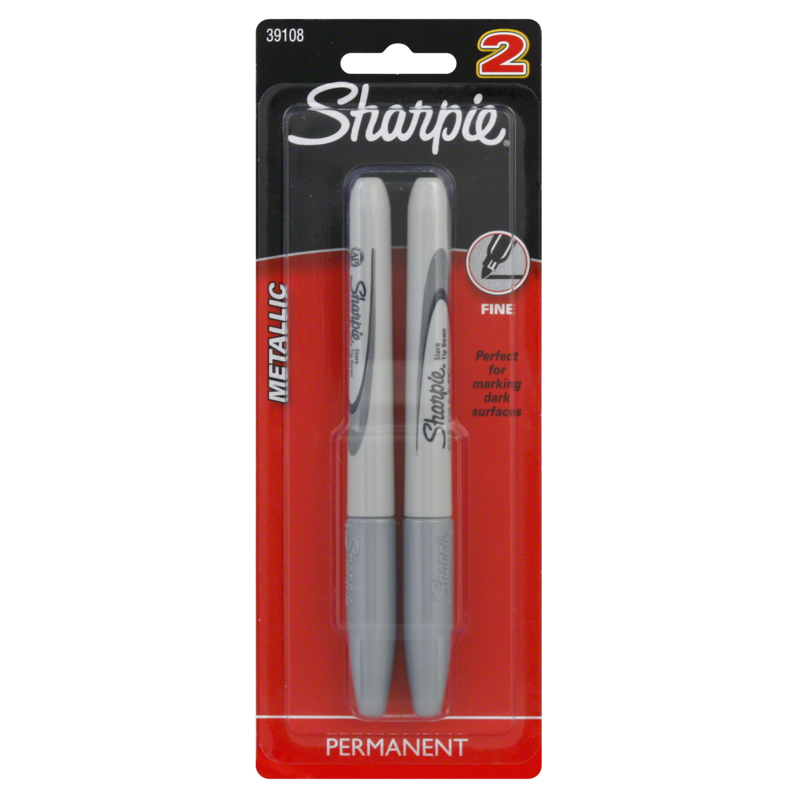 39108 for sale online Sharpie Metallic Silver Fine Point Permanent Markers Silver Ink 2 Pack