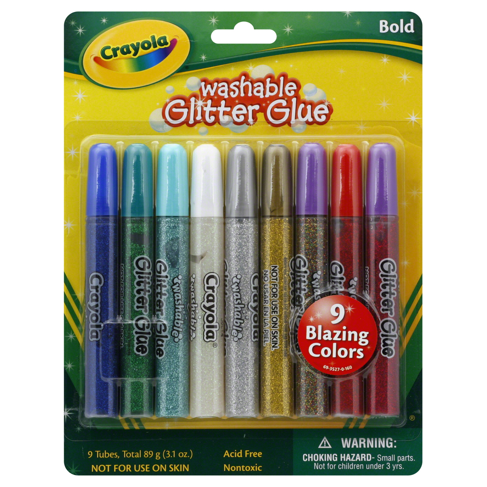 Crayola 25705716 Glitter Glue, Washable, Bold, 9 - 0.35 fl oz (10.3 ml) tubes [3.15 oz (93 ml)]