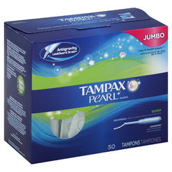 Tampax Pearl Tampons Super Absorbency with LeakGuard Braid, Unscented, 50 Count