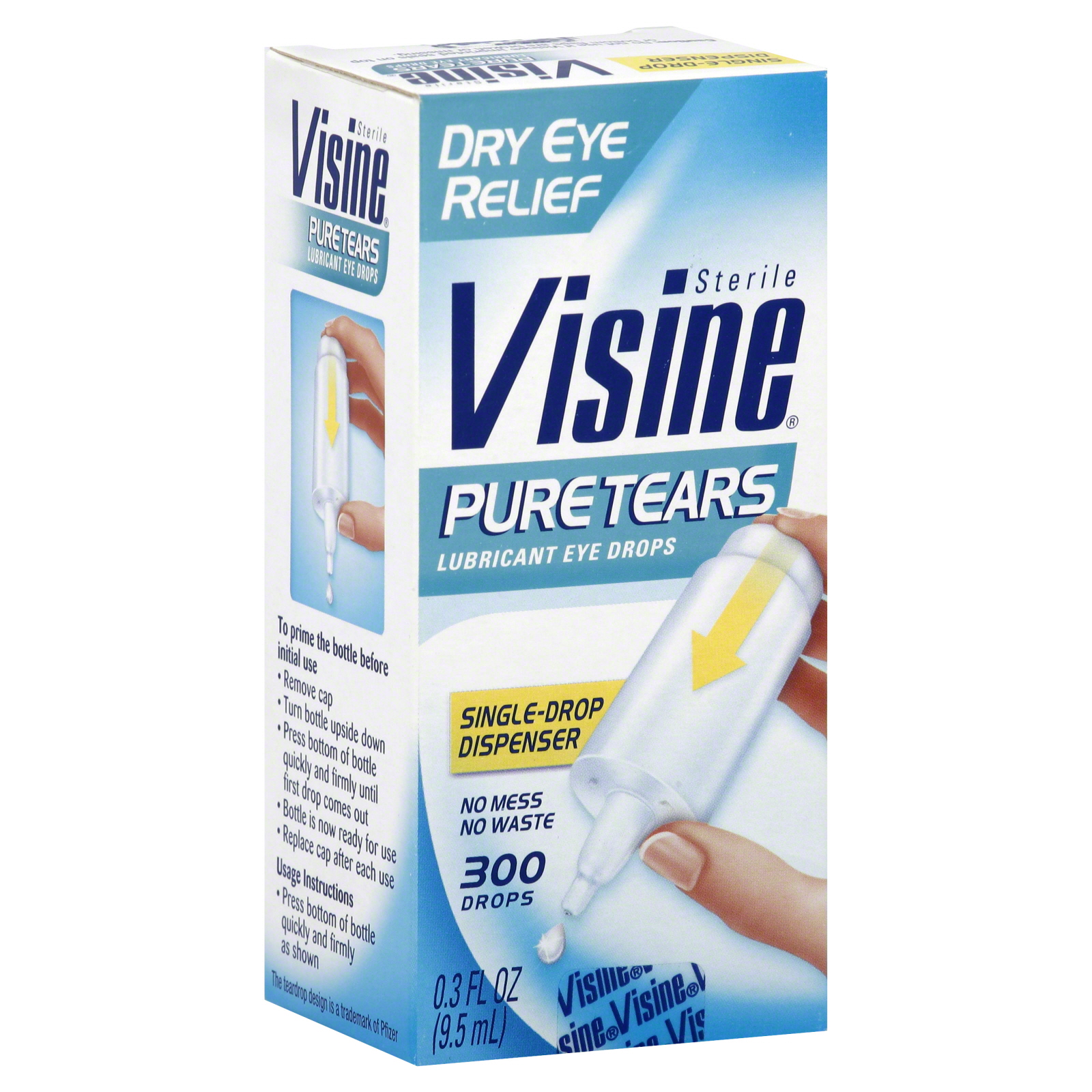 Visine Eye Drops, Lubricant, Pure Tears, 0.3 fl oz (9.5 ml)
