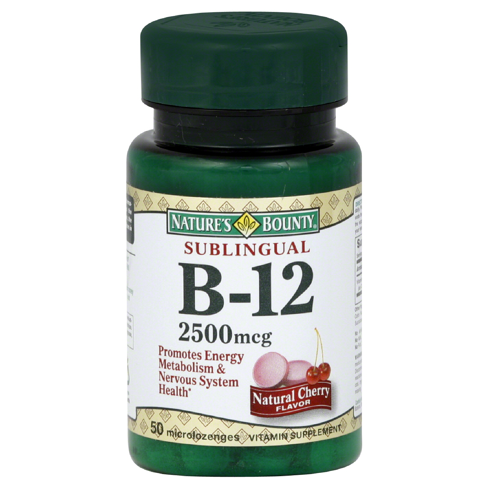 Nature's Bounty Vitamin B-12, 2500 mcg, Microlozenges, Natural Cherry Flavor, 50 microlozenges