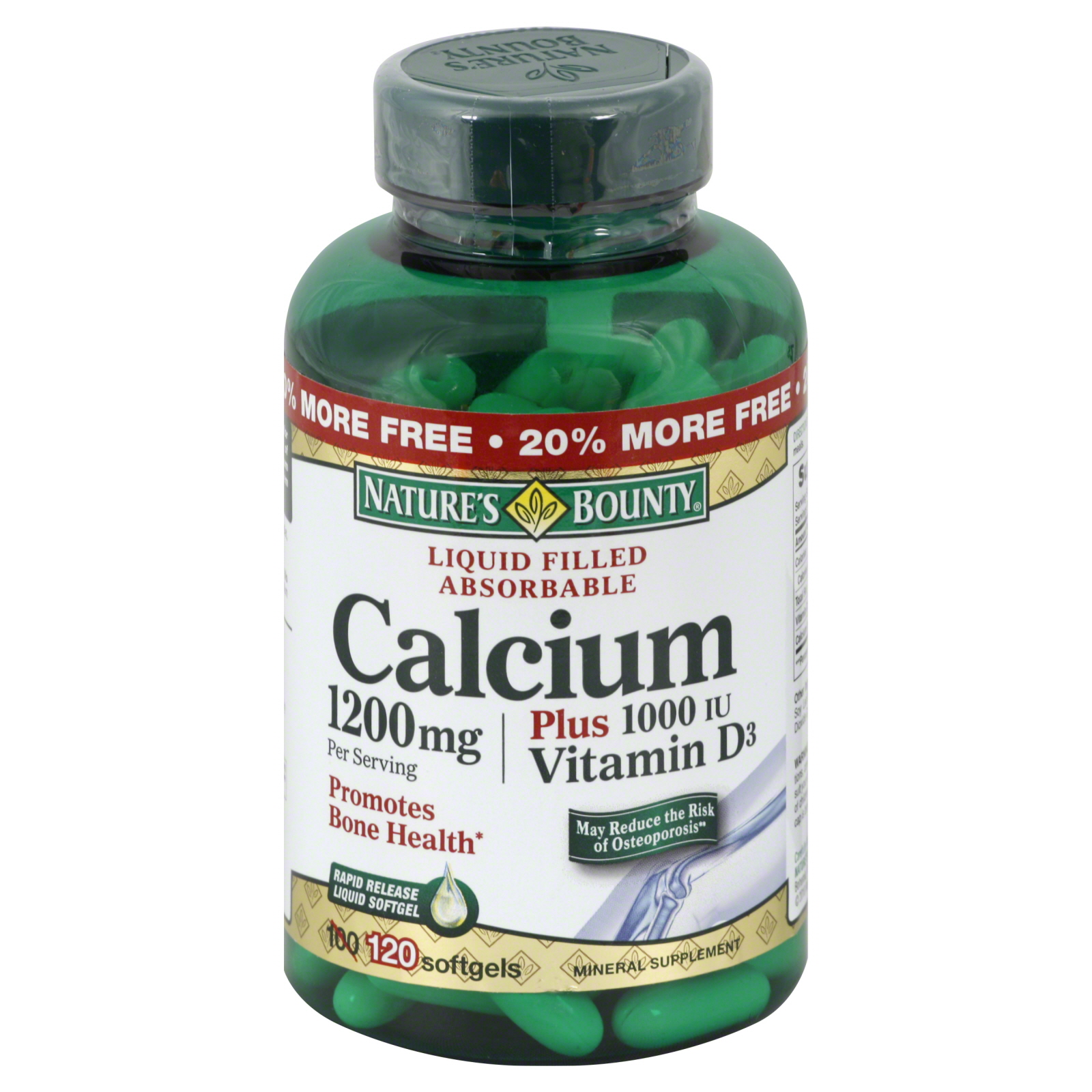 Calcium, 1200 mg, Plus Vitamin D3, 1000 IU, Rapid Release Liquid Softgels, 120 softgels