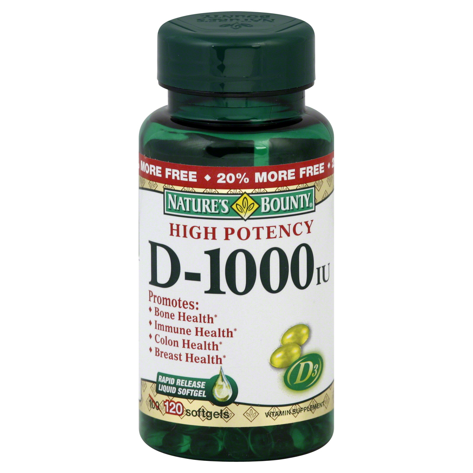 Vitamin D, High Potency, 1000 IU, Softgels, 120 softgels