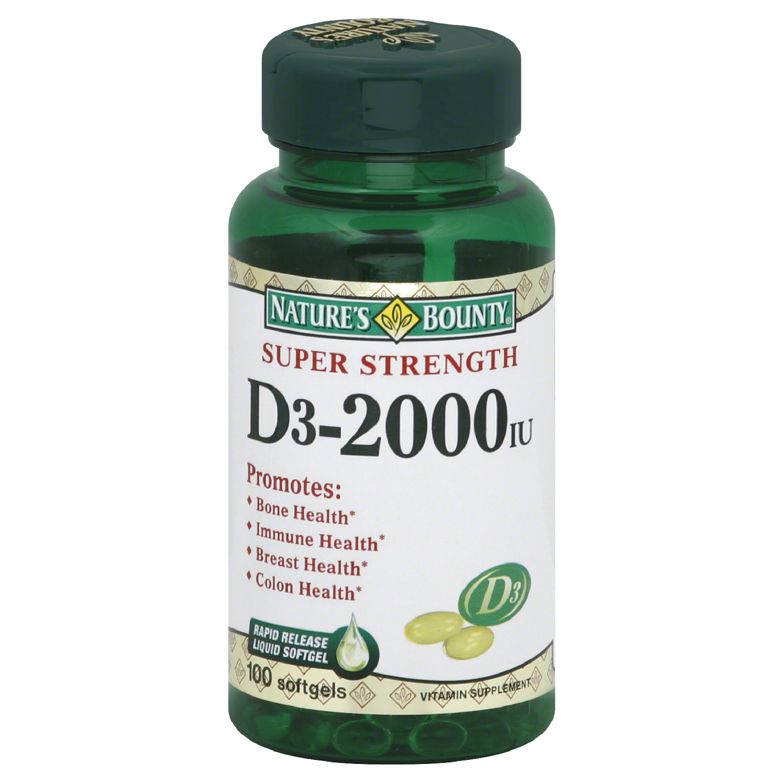 Vitamin D3, Super Strength, 2000 IU, 100 Softgels