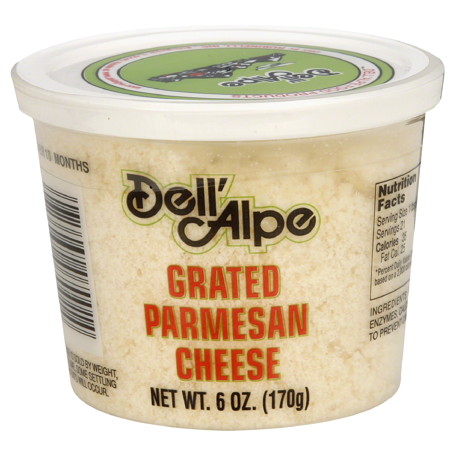 Dell' Alpe Grated Parmesan Cheese, 6 oz (170 g)