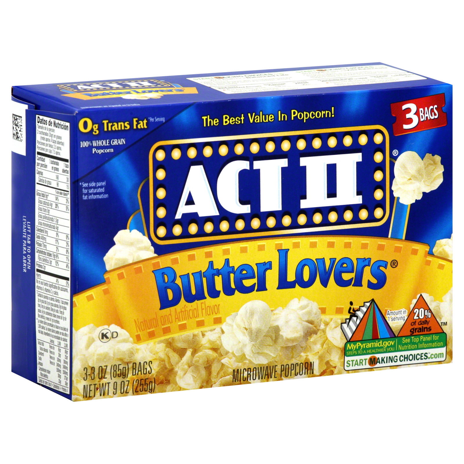 Act II Microwave Popcorn, Butter Lovers, 3 - 3 oz (85 g) bags [9 oz