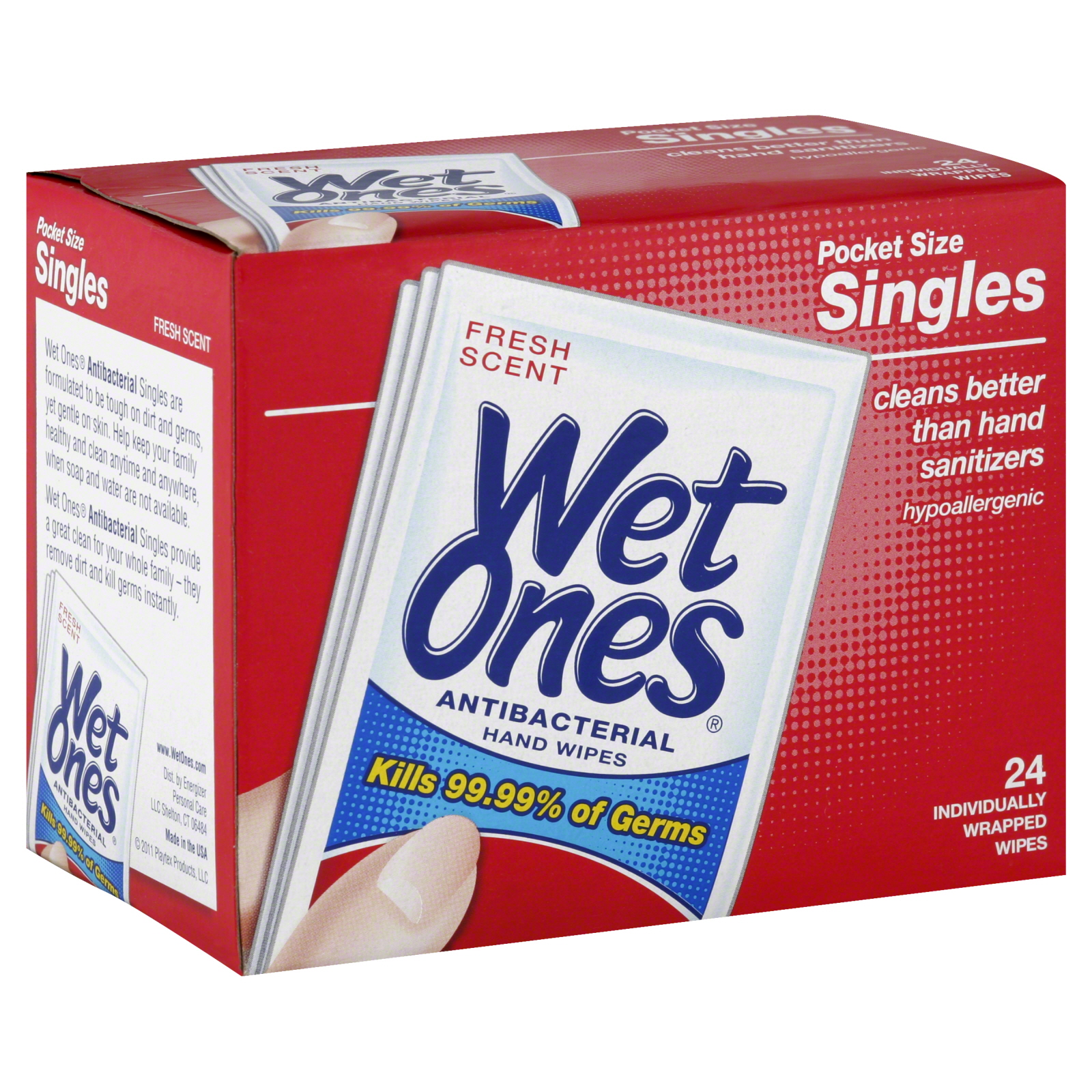 Wet Ones West Ones Wipes, Hands & Face, Antibacterial, Fresh Scent, Singles, 24 wipes