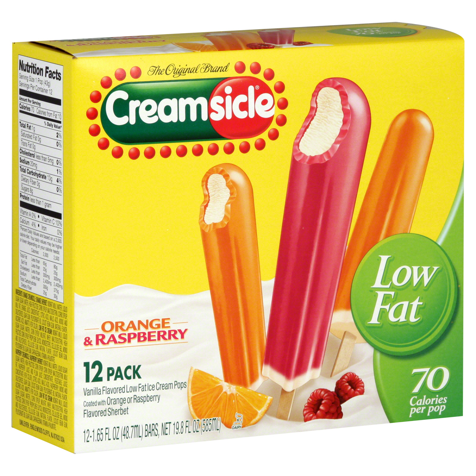 Creamsicle Ice Cream Pop, Orange & Raspberry Sherbet, 12 - 1.65 fl oz (48.7ml) bars [19.8 fl oz (585ml)]