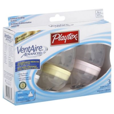 Playtex VentAire Advanced Bottles, Wide, with Slow Flow Nipple, 6 oz, 3  bottles