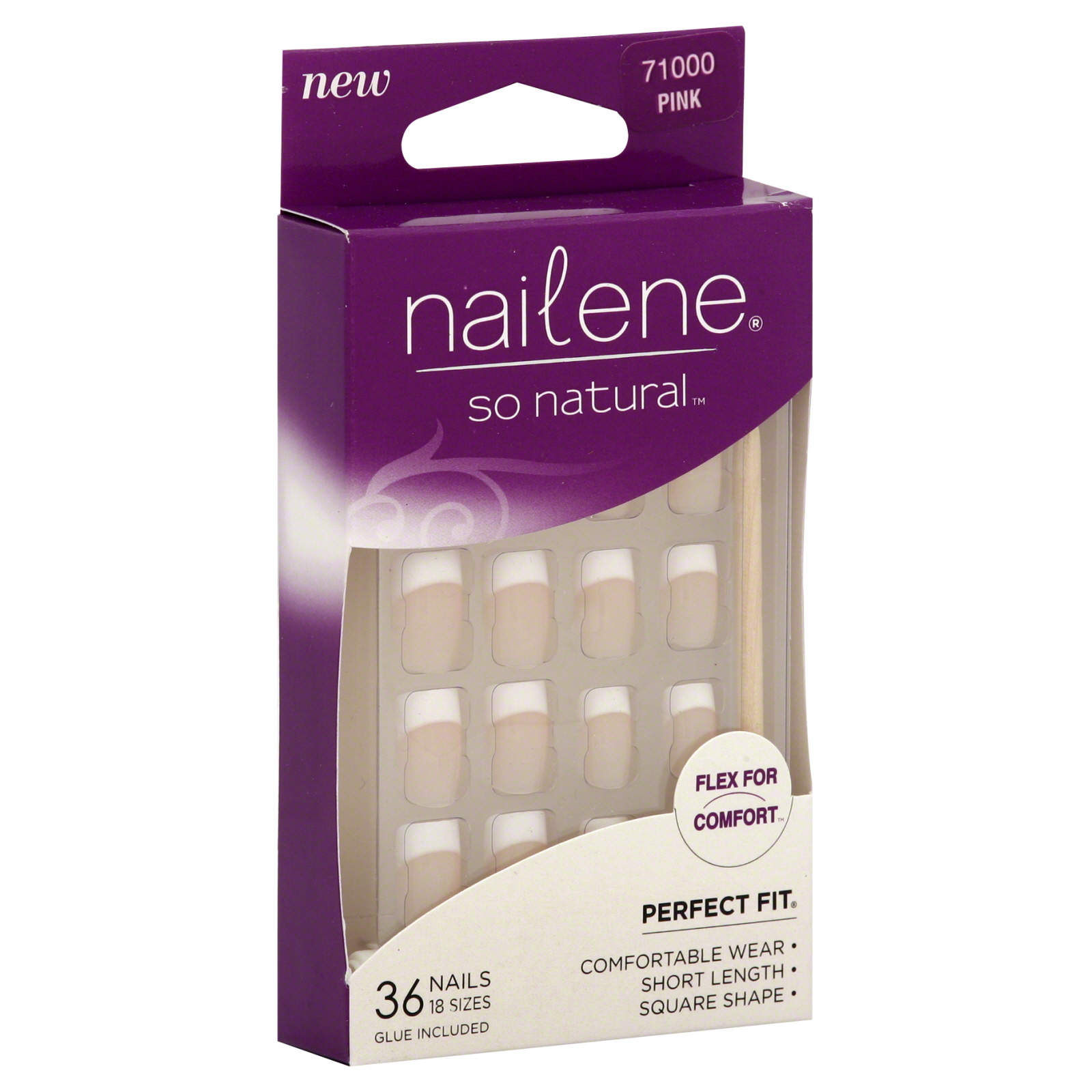 Nailene So Natural Nails, Pink, 36 nails