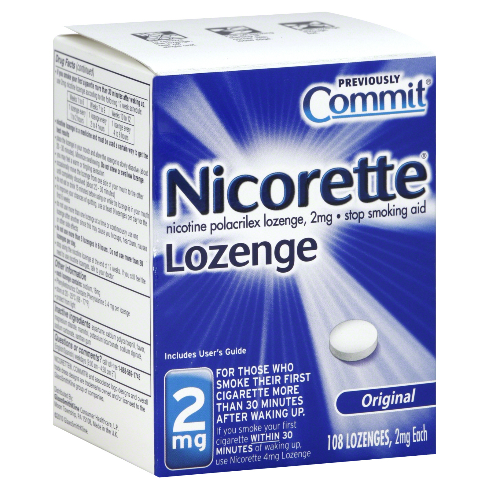 Commit Stop Smoking Aid, 2 mg, Lozenges, Original Flavor, 108 lozenges