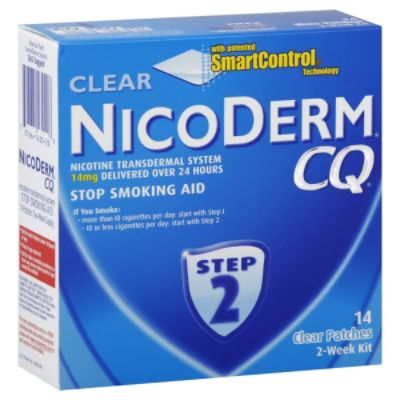 NicoDerm CQ Stop Smoking Aid, Clear Patches, 14 mg, Step 2, 14 patches