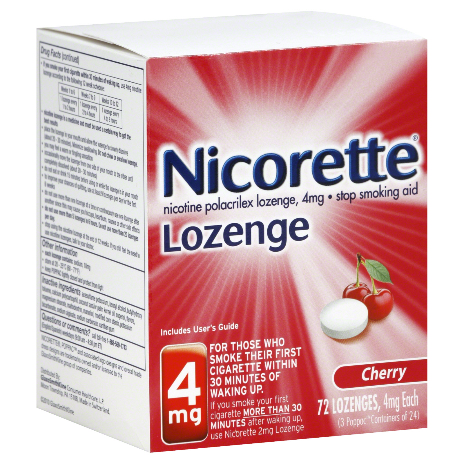 Commit Nicorette Stop Smoking Aid, 4 mg, Lozenges, Cherry, 72 lozenges