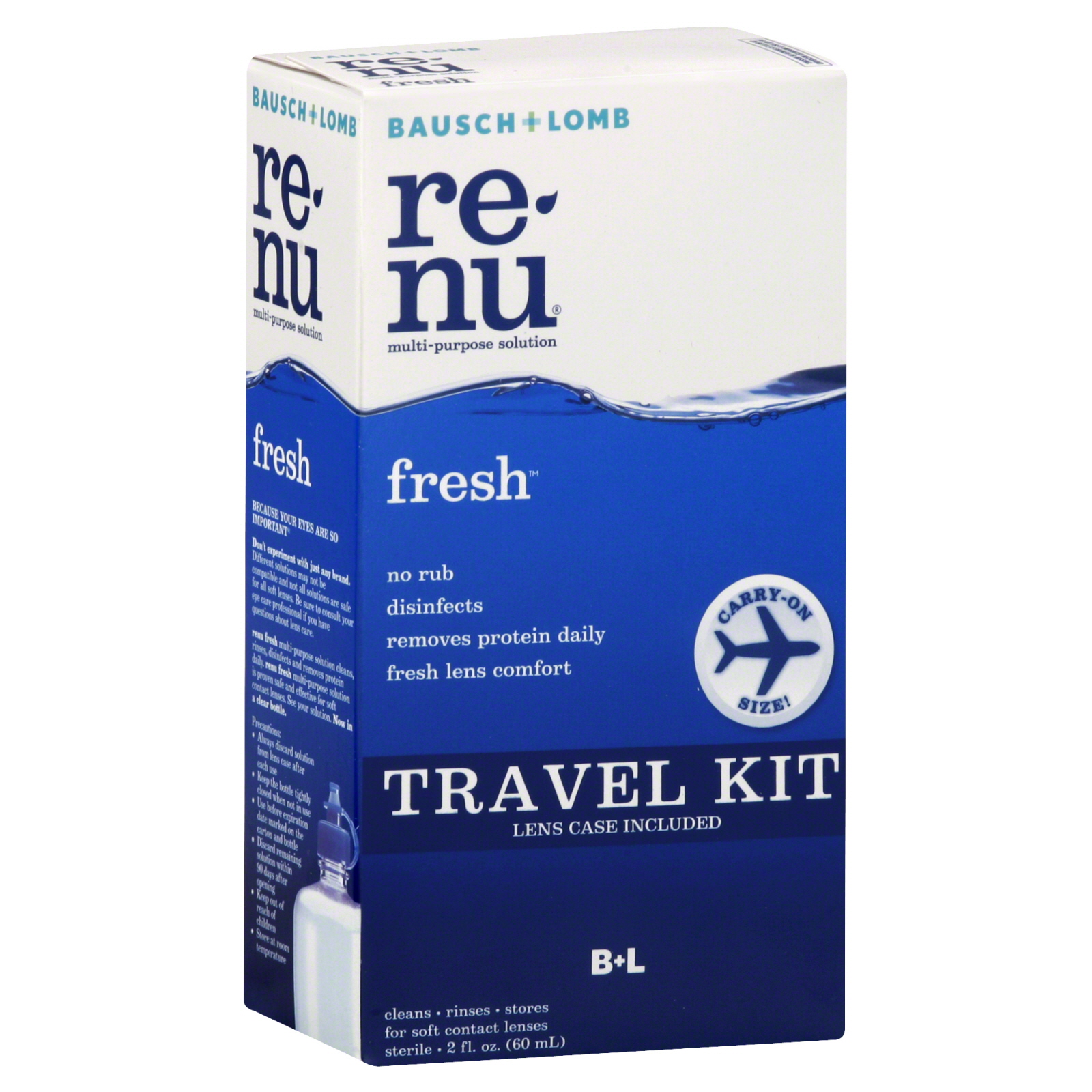 Renu Bausch & Lomb Re-Nu Fresh Multi-Purpose Solution, for Soft Contact Lenses, Travel Kit, Carry On Size, 2 fl oz (60 ml)