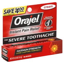 Orajel Pain Relief, Instant, Maximum Strength, Cream, 0.33 oz (9.4 g)