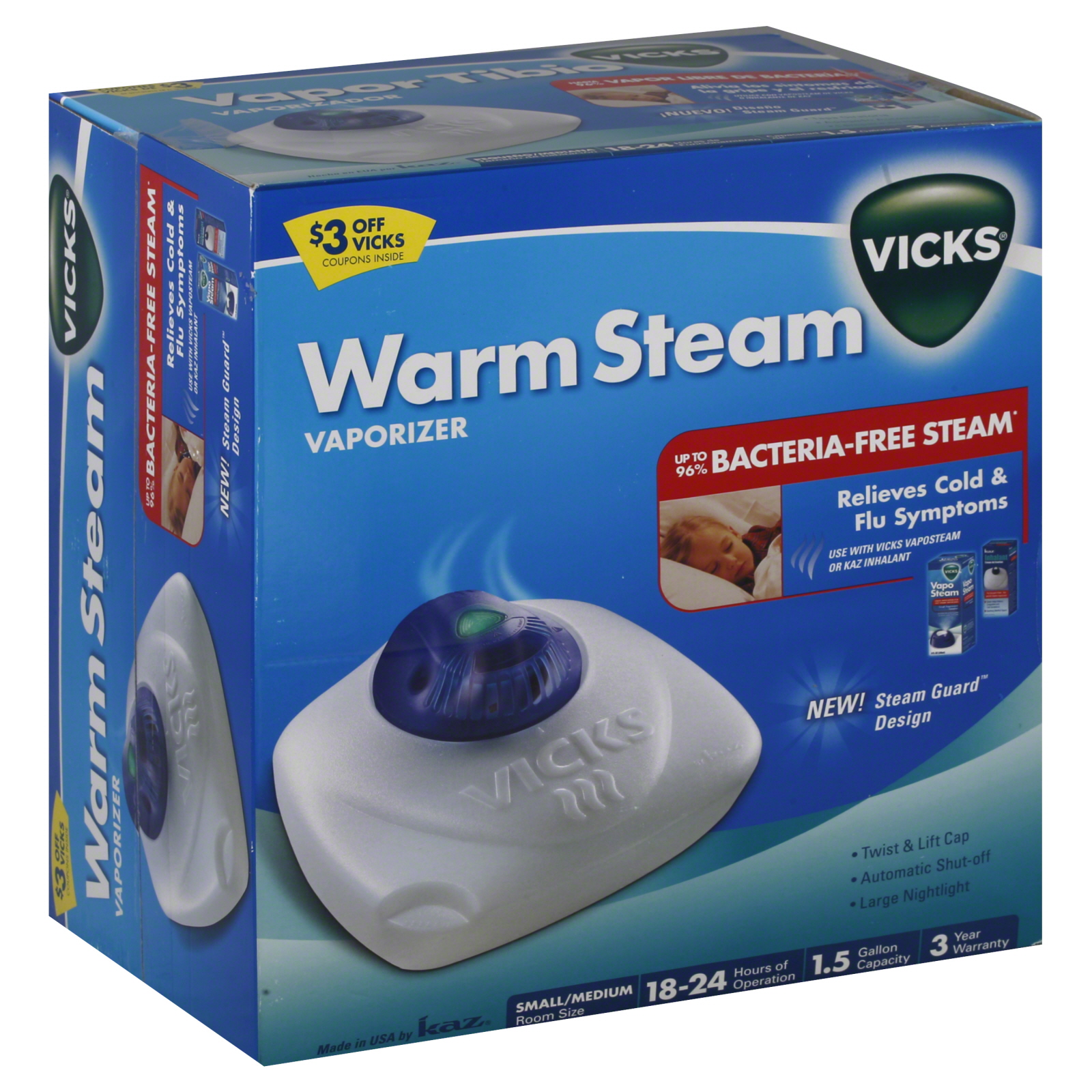 Vicks 68325011 Vaporizer, Warm Steam, 1 vaporizer