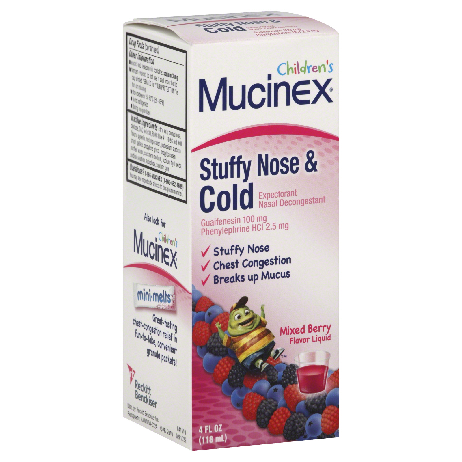 Mucinex For Kids Cold Expectorant/Nasal Decongestant, Mixed Berry Flavor Liquid, 4 fl oz (118 ml)