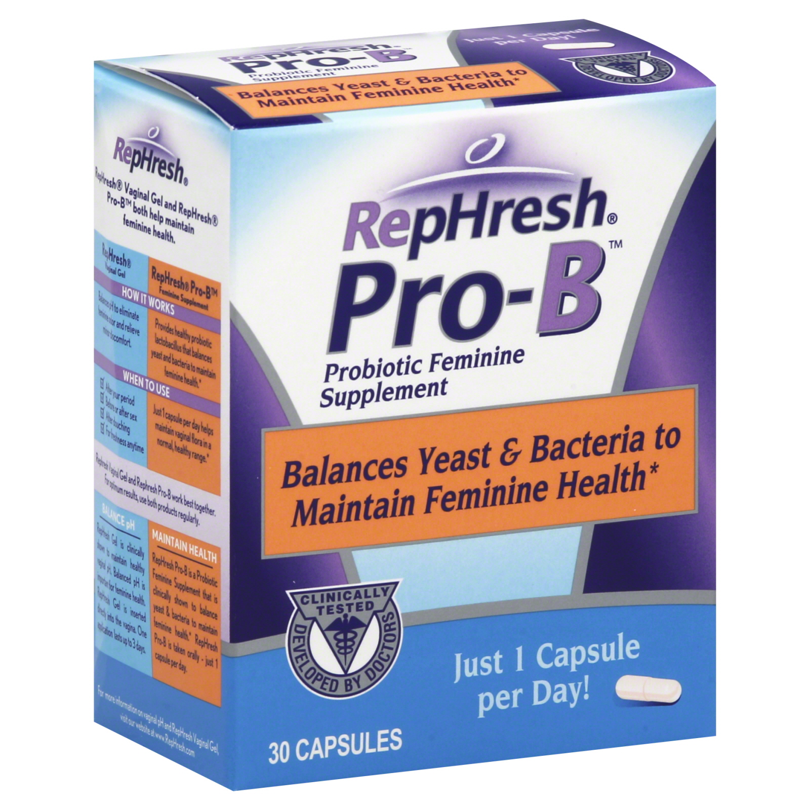 RepHresh ProB Probiotic Feminine Supplement, 30Count Capsules