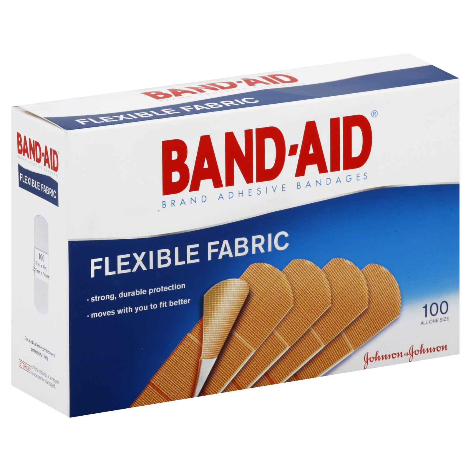 BandAid JOJ4444 Flexible Fabric Adhesive Bandages, 1" x 3", 100/Box