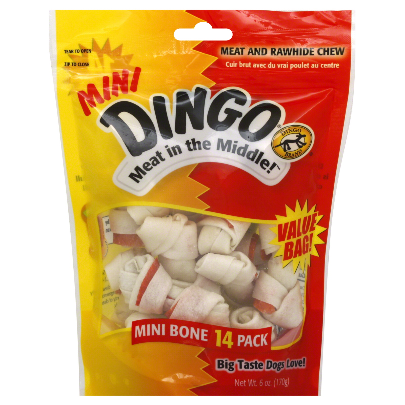 Dingo Meat & Rawhide Chew, Mini Bone, 14 bones [6 oz (170 g)]