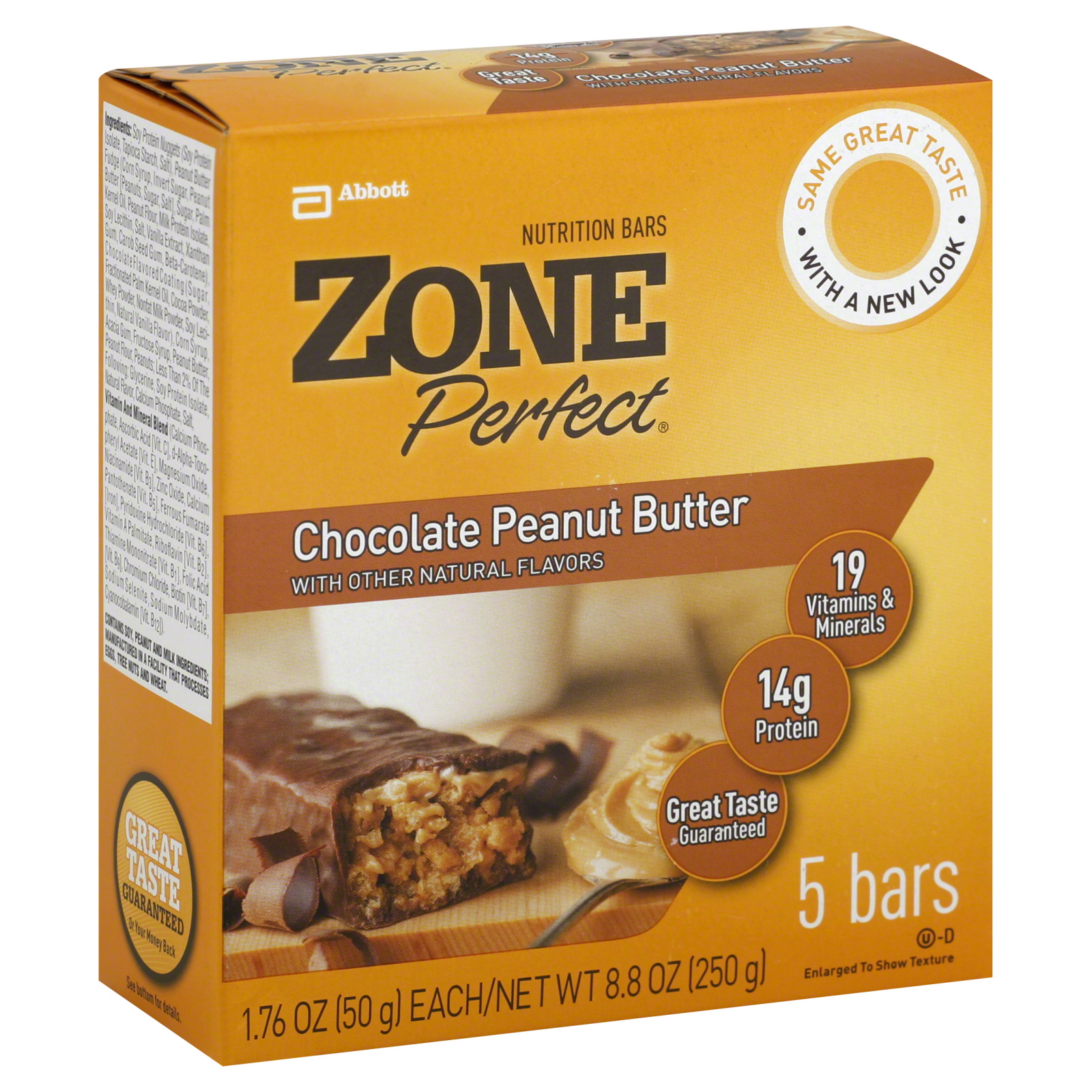 Zone Perfect Classic Nutrition Bars, Chocolate Peanut Butter, 5 - 1.76 oz (50 g) bars [8.8 oz (250 g)]