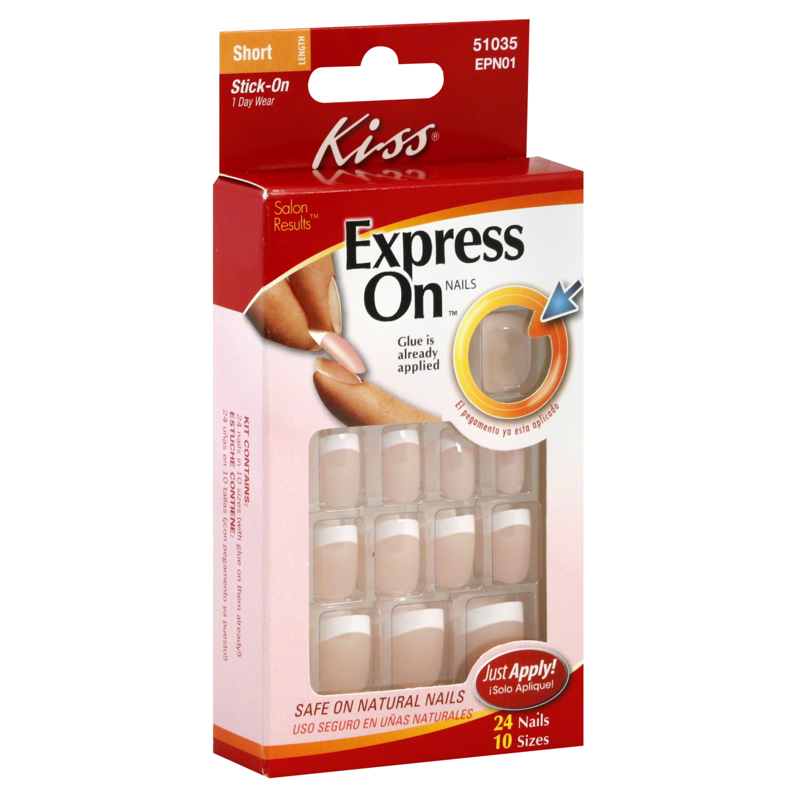 Kiss Express On Nails, Short Length, Lady, 24 nails