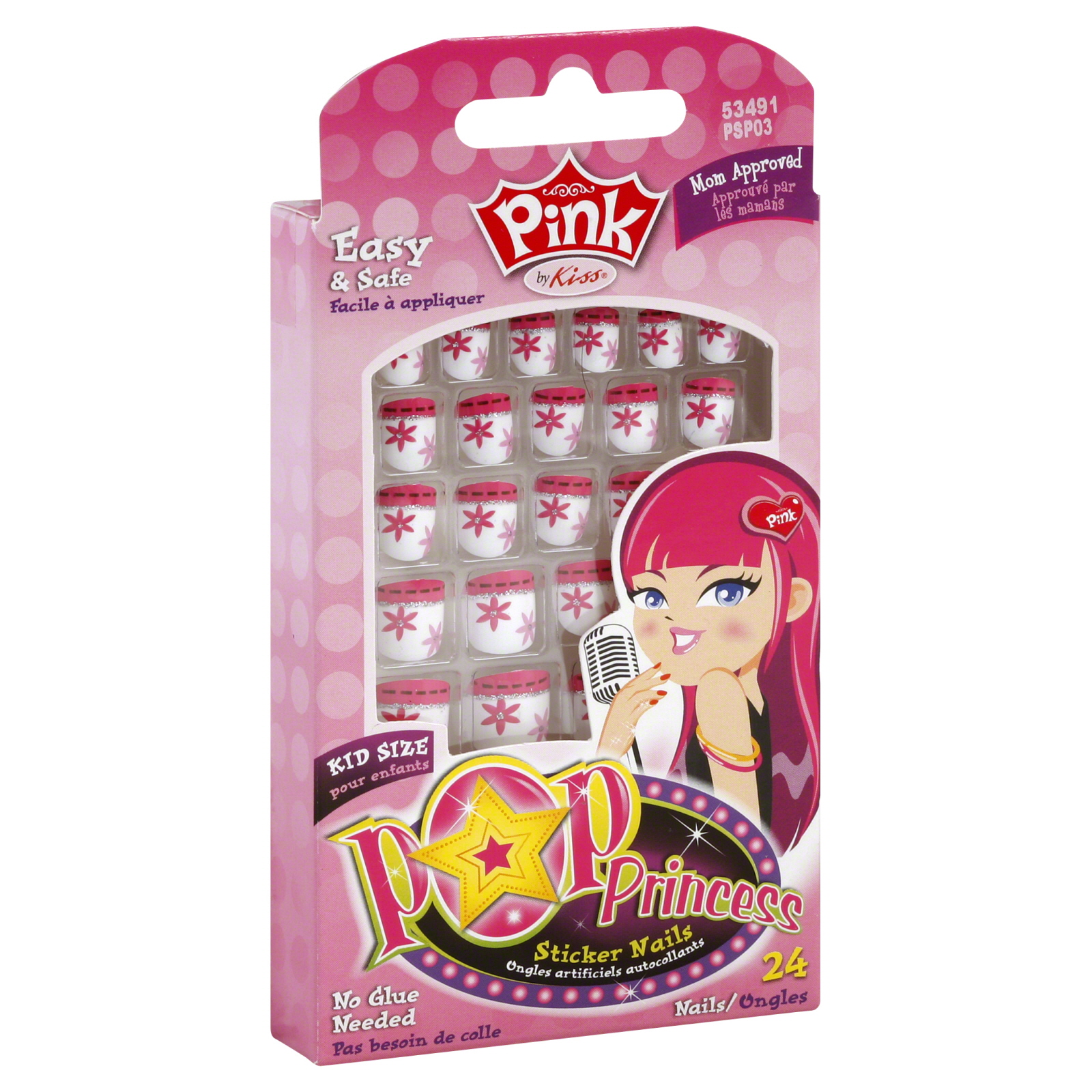 Kiss Pink Pop Princess Nails, Sticker, Kid Size, 24 nails