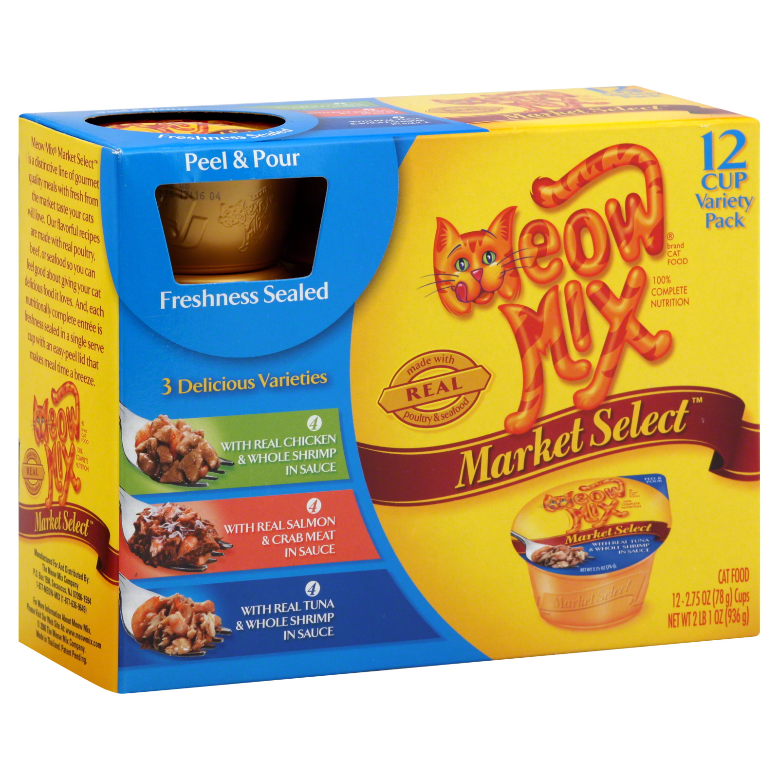 Meow Mix Market Select Cat Food, Variety Pack, 12 - 2.75 oz (78 g) cups [2 lb 1 oz (936 g)]
