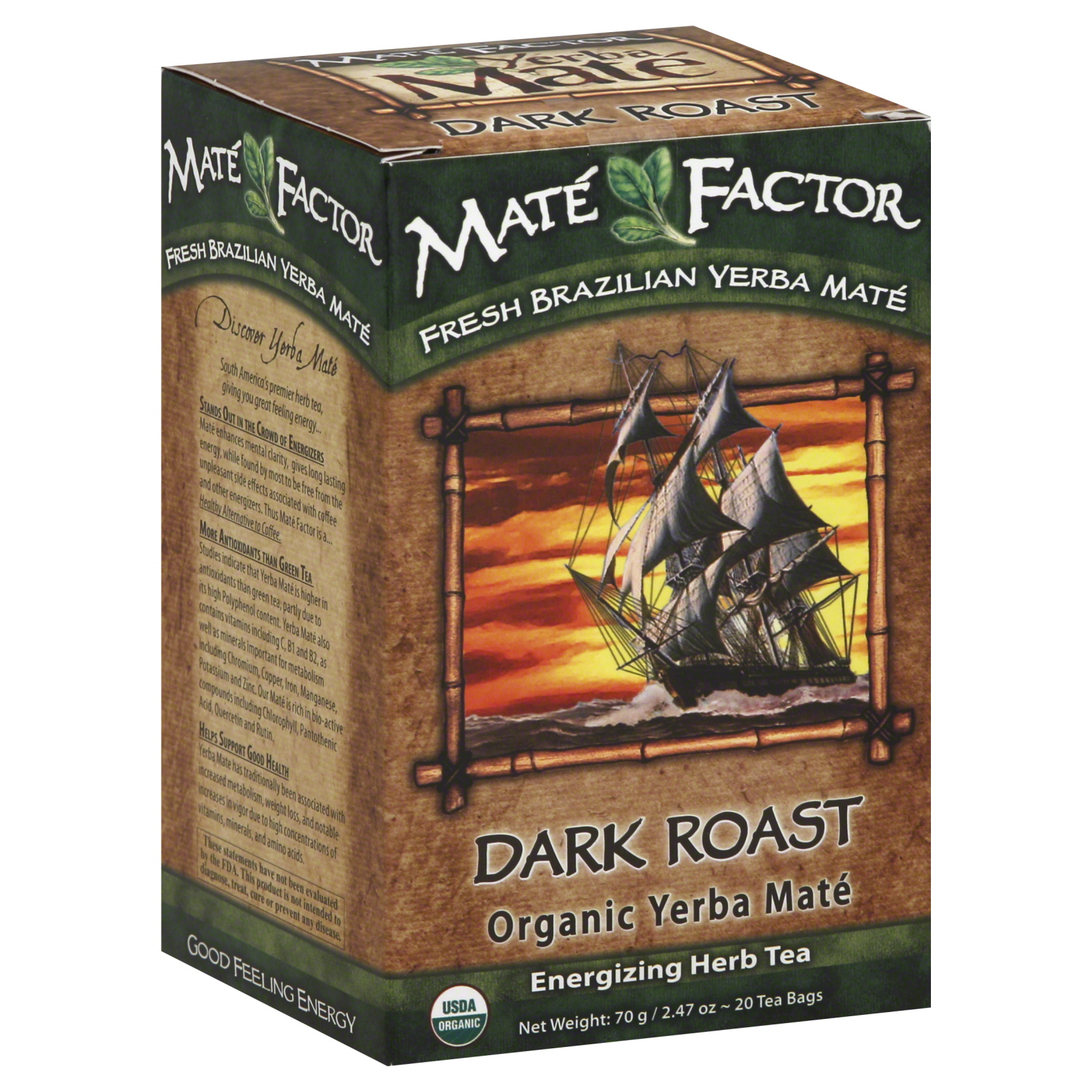 Mate Factor Dark Roast Organic Yerba Mate, 20 bag