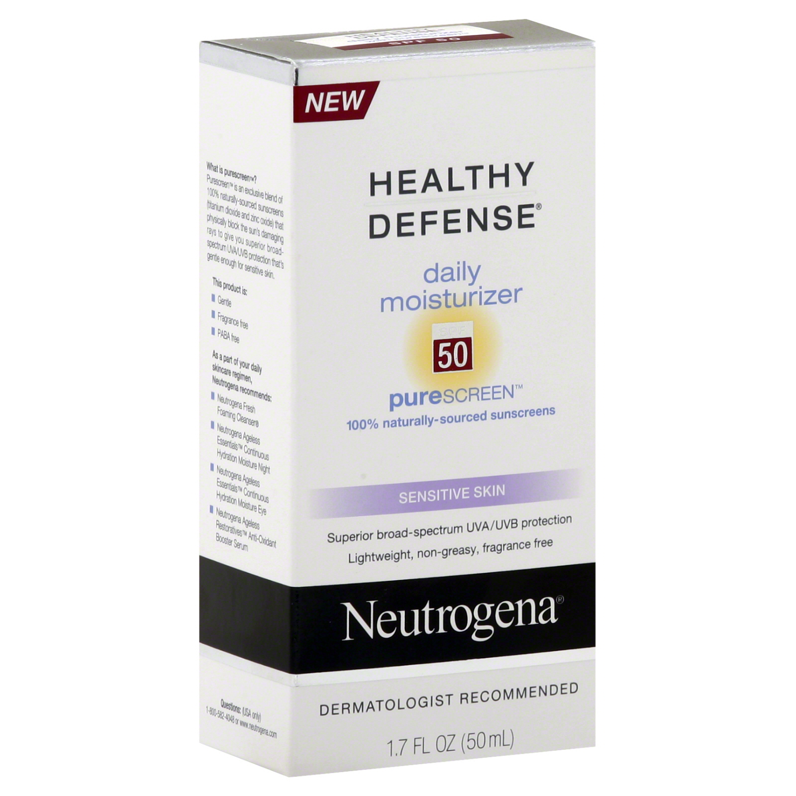 Neutrogena Healthy Defense Moisturizer, Daily, Sensitive Skin, 1.7 fl oz (50 ml)