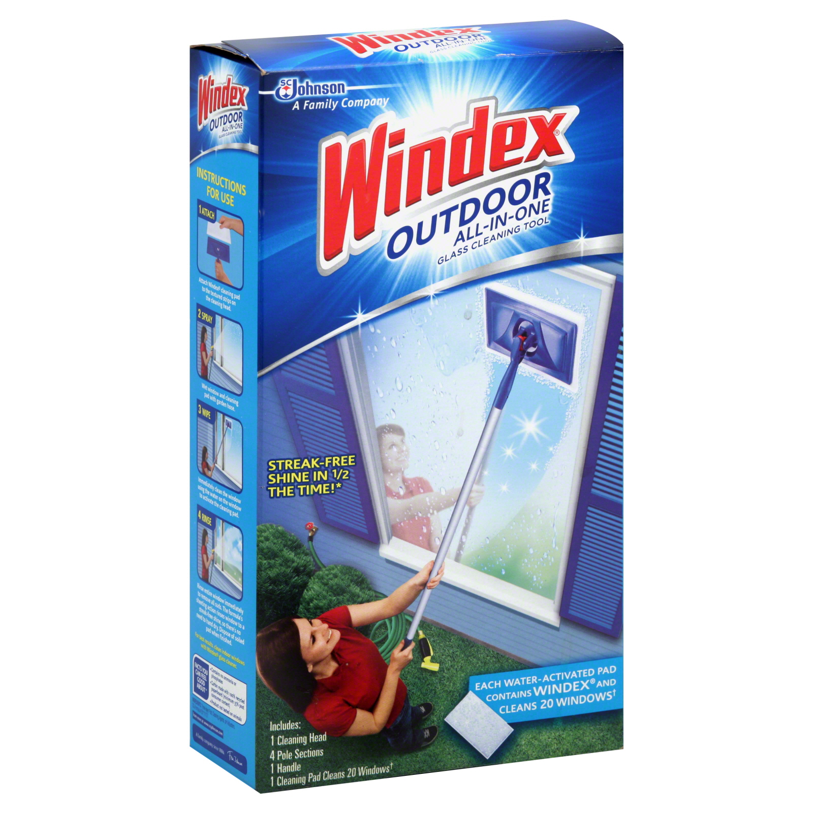 Windex Glass Cleaning Tool, All-In-One, Outdoor, 1 tool