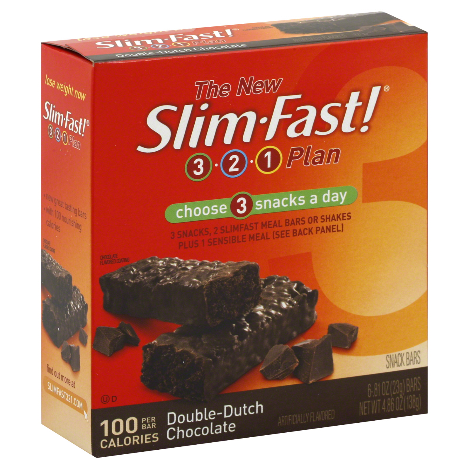 Slim-Fast 3-2-1 Plan Snack Bars, Double-Dutch Chocolate, 6 - 0.81 oz (23 g) bars [4.86 oz (138 g)]