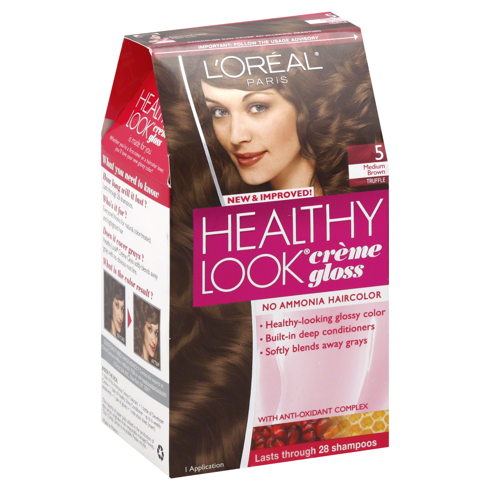 L'Oreal Healthy Look Hair Dye, Creme Gloss Color, Medium Brown 5, 1 application